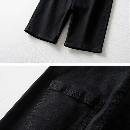 High Rise Stretchy Denim Shorts with Zipper Closure