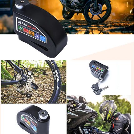Alarm Disc Lock, Reinforced Disc Brake Lock with 3 keys, Heavy Duty Anti-Theft Motorcycle Lock with Alarm,110dB, Weather-Resistant, Reminder Cable, Pouch, Motorbike Moped E-Bike