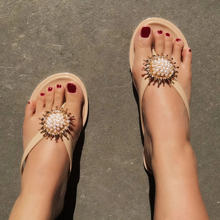 Ladies' Summer Pearl Flower Flip-Flops