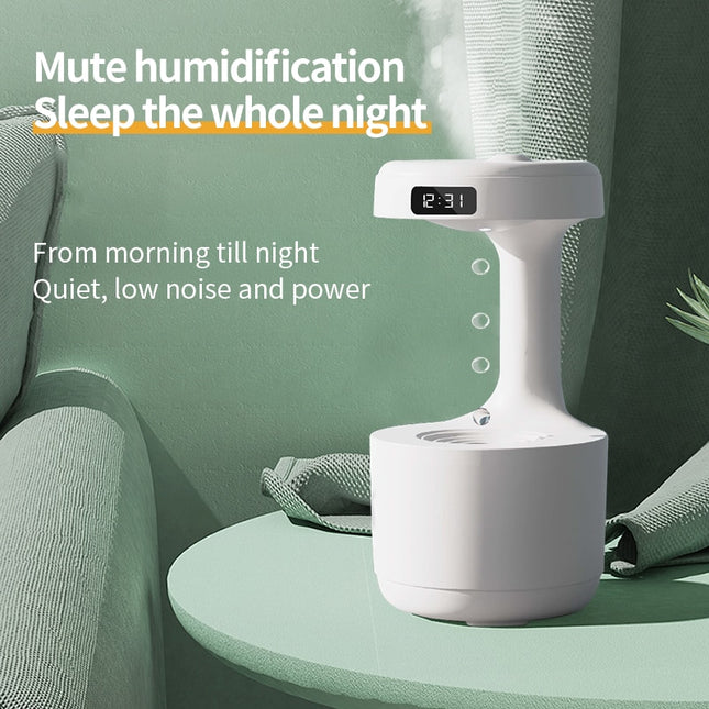 Anti-gravity Droplet Humidifier, 800ml Water Capacity Mini Air Humidifier with LED Smart Display Clock, USB rechargeable Quiet Humidifier