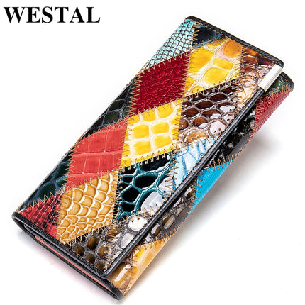WESTAL Women&#39;s Wallet Luxury Genuine Leather Wallets for Women 2021 Patchwork Woman Wallets Long Cell Phone Wallet Cards Holder