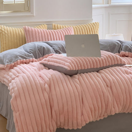 Rabbit Velvet Duvet Cover Set for 4 Pcs Warmth Bedding Sets High-end Thicken Plush Bedding