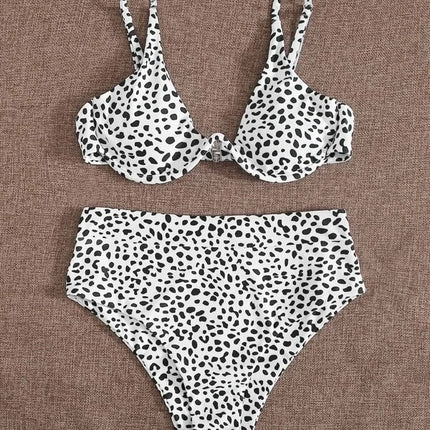 High Waist Bikini Animal Print Leopard Cut Out Underwire