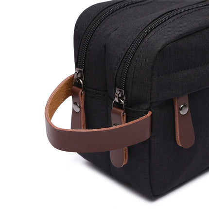 New Casual Canvas Cosmetic Bag with Leather Handle Travel Men Wash Shaving Women Toiletry Storage Waterproof Organizer Bag