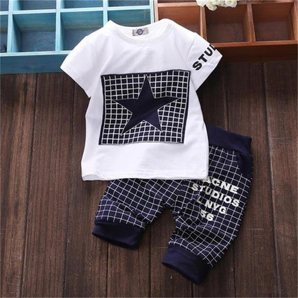 summer kids clothes sets t-shirt+pants suit Star Printed newborn sport suits