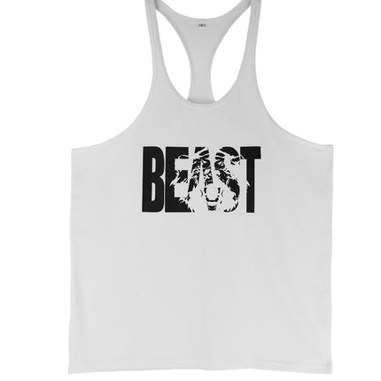 Men's Gym Workout Printed "BEAST" Tank Tops  Y Back Fitness Thin Shoulder Strap Muscle Fit Stringer Bodybuilding Extreme Tee