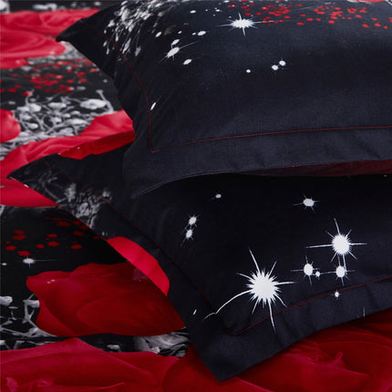 Big Red Flowers Rose Black Modern Luxury Comforter Bedding Set Fashion King Queen Twin Size Bed Linen Duvet Cover Sets Gift