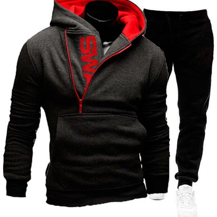 Men 2 Pieces Set Sweatshirt + Sweatpants Sportswear Zipper Hoodies Casual