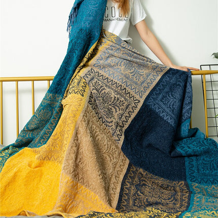 Mediterranean American Chenille Sofa Cushion Colorful Large Cobertor Blanket With Tassel