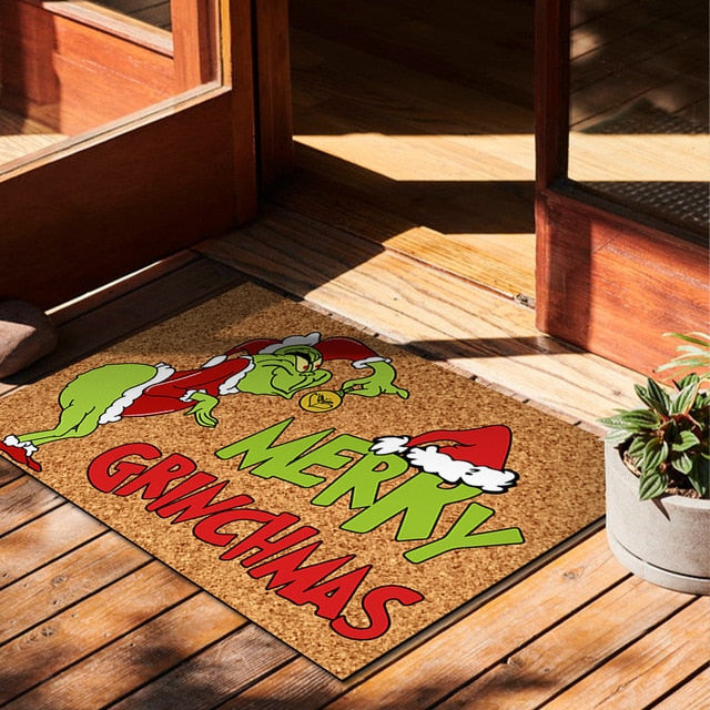 Merrry Christmas Doormat Decoration Entrance Rug Small Front Door Mat Dust Removal Carpet Anti-Slip Wear-Resistant Door Mat