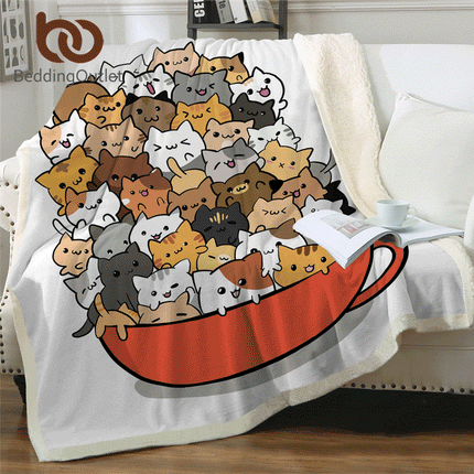Teacup Cat Blanket Sherpa Plush Bedspread