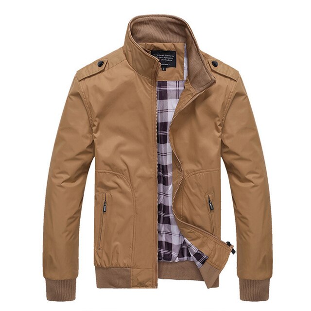 Men Jacket Casual Bomber Zipper Coat Pure Colors Windbreaker Outerwear