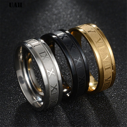 Stainless Steel Roman Numerals Band Rings