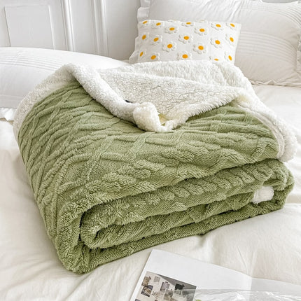 Thick Bed Blanket Double Sided Lamb Cashmere Fleece Plaid Throw Sofa Cover