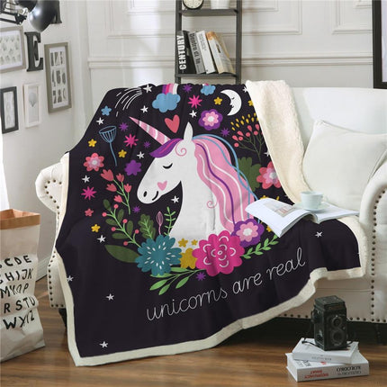 Cute Unicorn Floral Sherpa Fleece Throw Blanket for Kids Girls