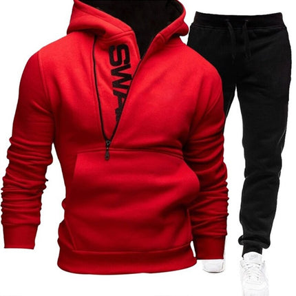 Men 2 Pieces Set Sweatshirt + Sweatpants Sportswear Zipper Hoodies Casual
