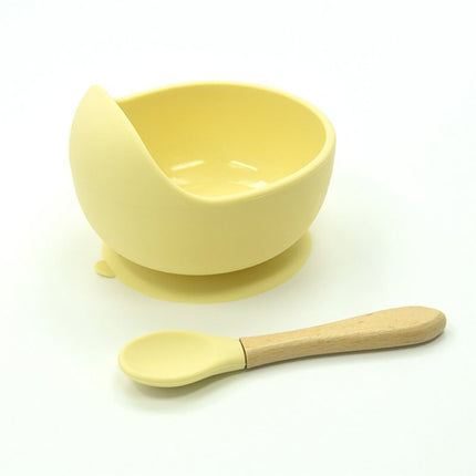 Baby Silicone Feeding Set  Wooden Spoon Suction Bowl Baby Plate Kids Toddler Assist Tableware BPA Free High Quality Silicone